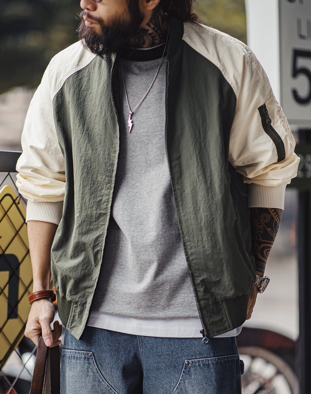 American Retro Contrast MA1 Pilot Color Matching Baseball Men's Jacket - Harmony Gallery