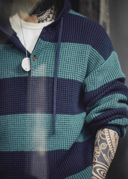 American Contrast Striped Hooded College Popularity Pullover Men's Sweater - Harmony Gallery