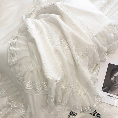 French Princess Lace Embroidered Cotton Seven-Piece Bed Set - Harmony Gallery