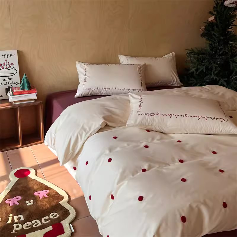 Sweet Love Brushed Four-Piece Pure Cotton Towel Embroidered Bed Set - Harmony Gallery
