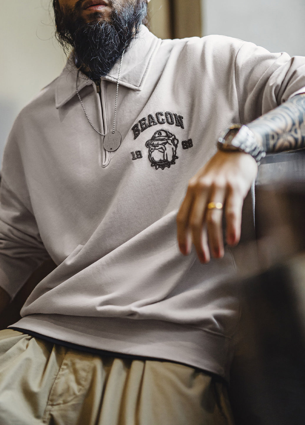 American Retro Three-Dimensional Embroidery Half-Zip Pullover Polo Men's Sweater - Harmony Gallery
