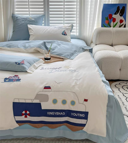Cartoon Cute Navigator Four-Piece Pure Cotton Bed Set - Harmony Gallery