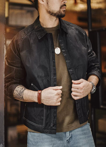 American Lack Wax Color Blocked Bright Stitching Hunting Short Rugged Men's Jacket