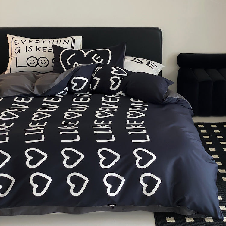 Black Love Pure Cotton Four-Piece Black And White Bed Set - Harmony Gallery