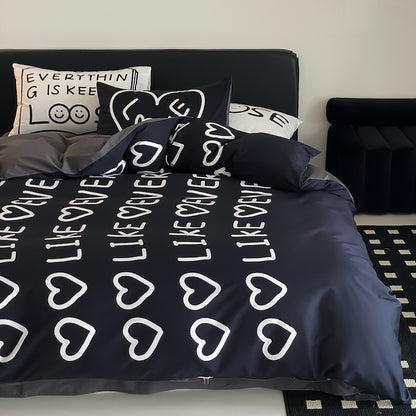 Black Love Pure Cotton Four-Piece Black And White Bed Set - Harmony Gallery