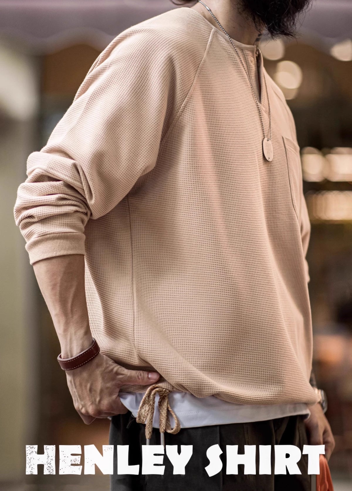 American Retro Waffle Knitted Henry Loose Raglan Half-Open Men's Sweater - Harmony Gallery