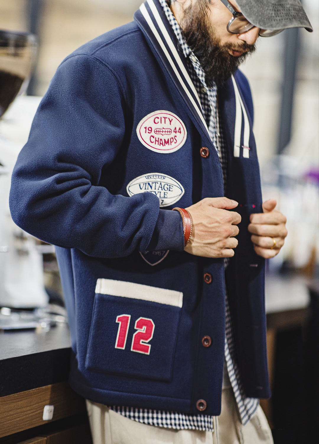 American Retro Shawl Collar Cardigan Fleece Warm Short Baseball Men's Jacket - Harmony Gallery