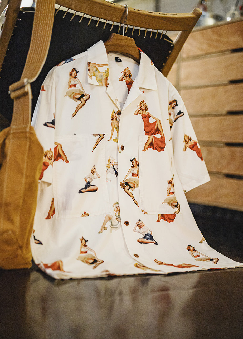 American Retro Full Print Hawaiian Beach Ivory Single Breasted Men's Shirt - Harmony Gallery