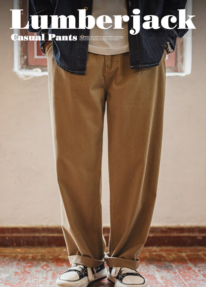 American Retro Lumberjack Casual Loose Straight Cotton Long Men's Trousers - Harmony Gallery