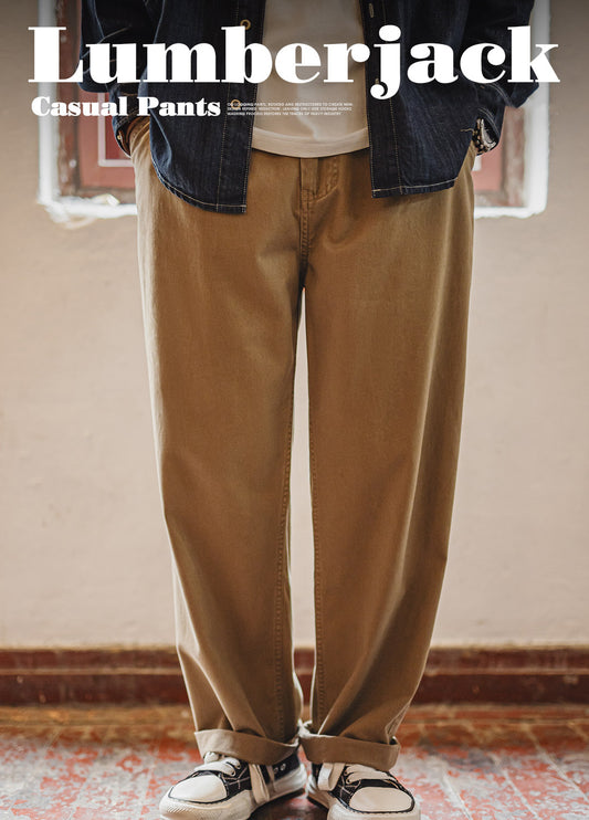 American Retro Lumberjack Casual Loose Straight Cotton Long Men's Trousers - Harmony Gallery