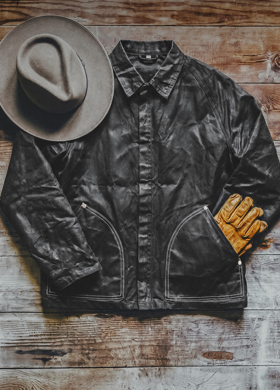 American Lack Wax Color Blocked Bright Stitching Hunting Short Rugged Men's Jacket