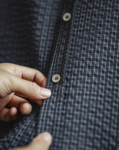 American Retro Seersucker Plaid Textured Lapel Stitching Men's Shirt - Harmony Gallery