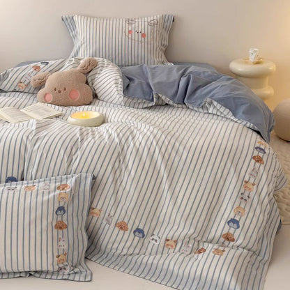 Cartoon Cute Animal Park Washed Four-Piece Pure Cotton Bed Set - Harmony Gallery