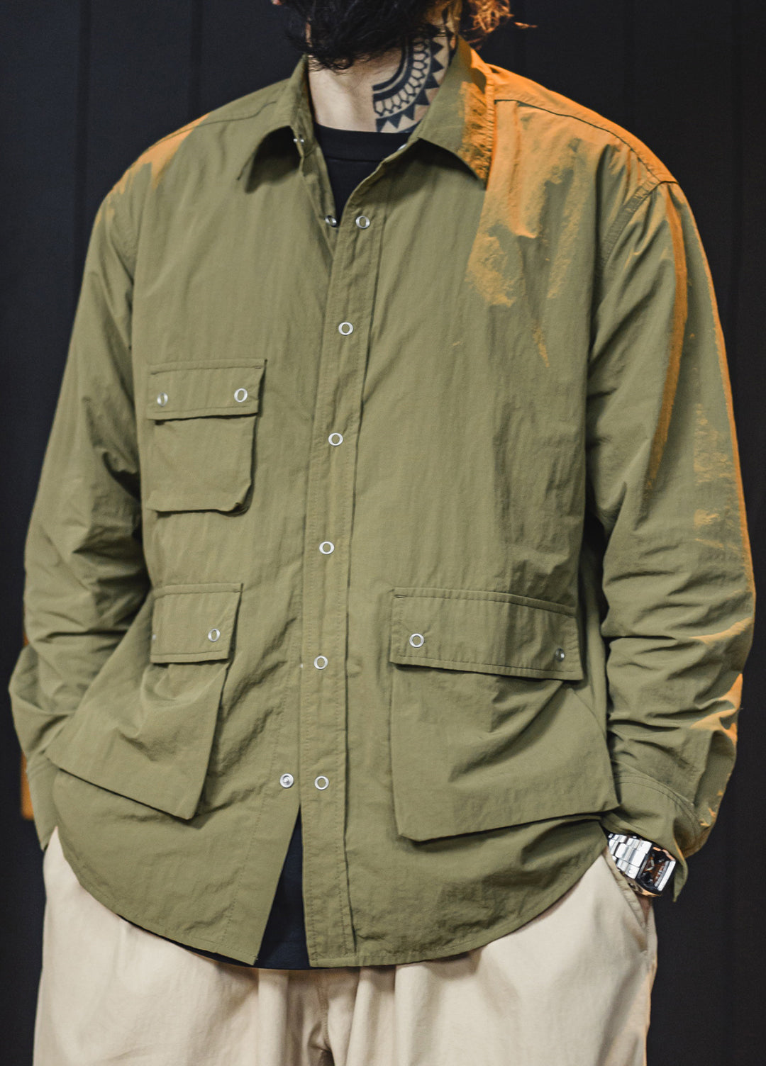 American Retro Pleated Outdoor Leisure Multi-Pocket Conventional Men's Shirt - Harmony Gallery
