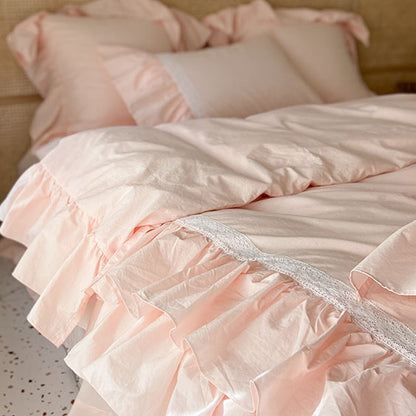 Princess Lotus Leaf Lace Soft Pure Cotton Washed Seven-Piece Bed Set - Harmony Gallery