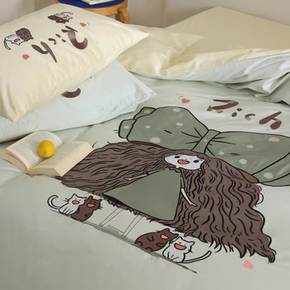 Cartoon Cute Butterfly Girl Cotton Four-Piece Bed Set - Harmony Gallery
