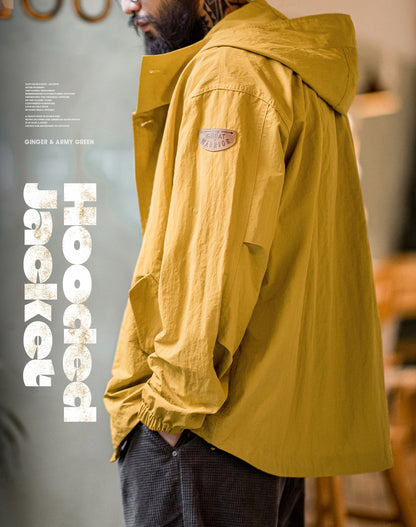 American Retro Pleated Thin Hooded Texture Outdoor Men's Jacket - Harmony Gallery