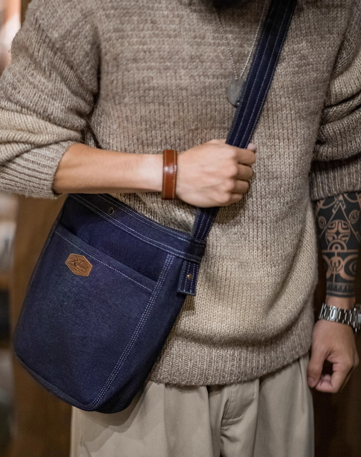 American Retro Exposed Line Denim Washed Messenger Newsboy Men's Bag - Harmony Gallery