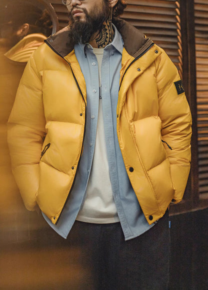 American Retro 90 White Duck Down Yellow Warm Stand Collar Men's Jacket - Harmony Gallery