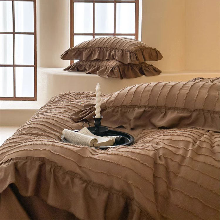 French Girly Heart Cut Flowers Four-piece Pure Cotton Ruffled Bed Set - Harmony Gallery