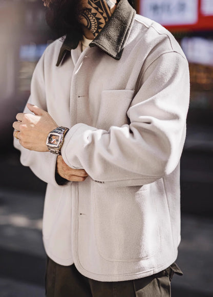 American Retro Heavy Woolen Loose Contrast Wear Outside Men's Jacket - Harmony Gallery