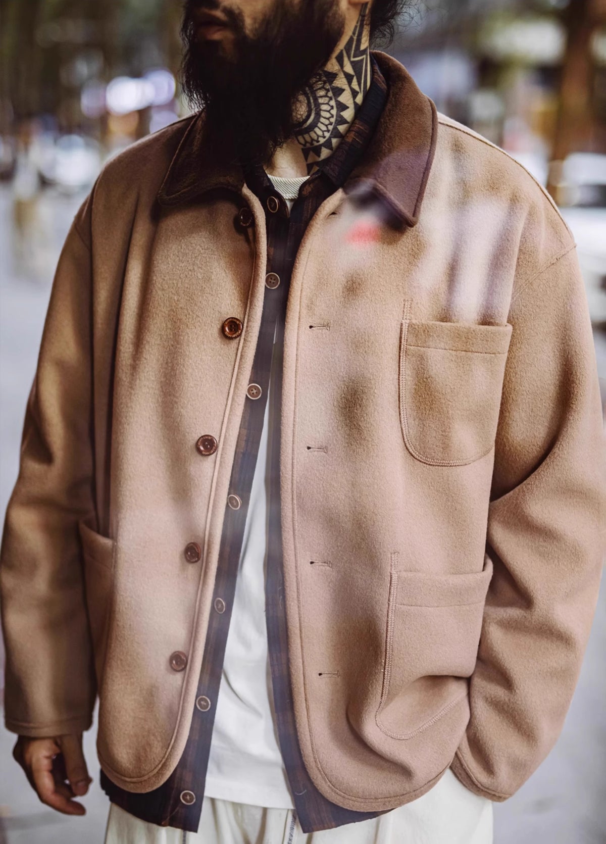 American Retro Heavy Woolen Loose Contrast Wear Outside Men's Jacket - Harmony Gallery
