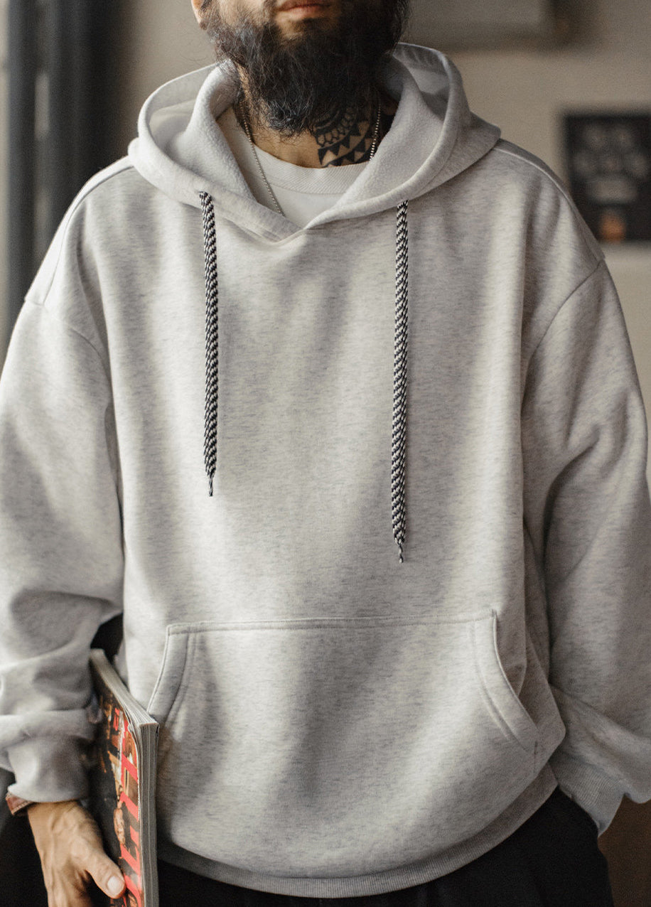 American White Flower Gray Hooded Pullover Fleece-Lined Men's Sweater - Harmony Gallery