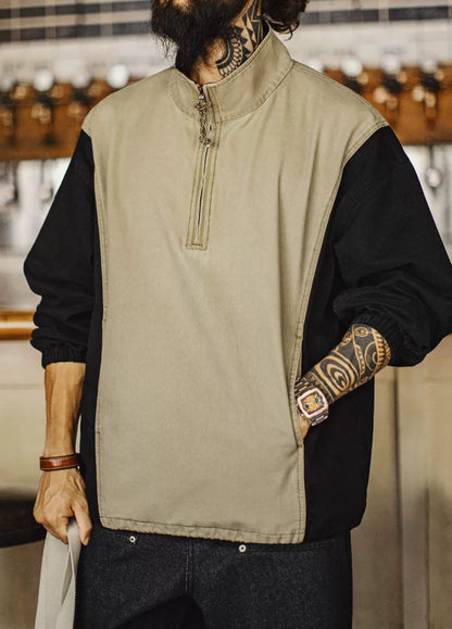 American Color-Block Half Zipper Semi-Open Patchwork Men's Sweater - Harmony Gallery