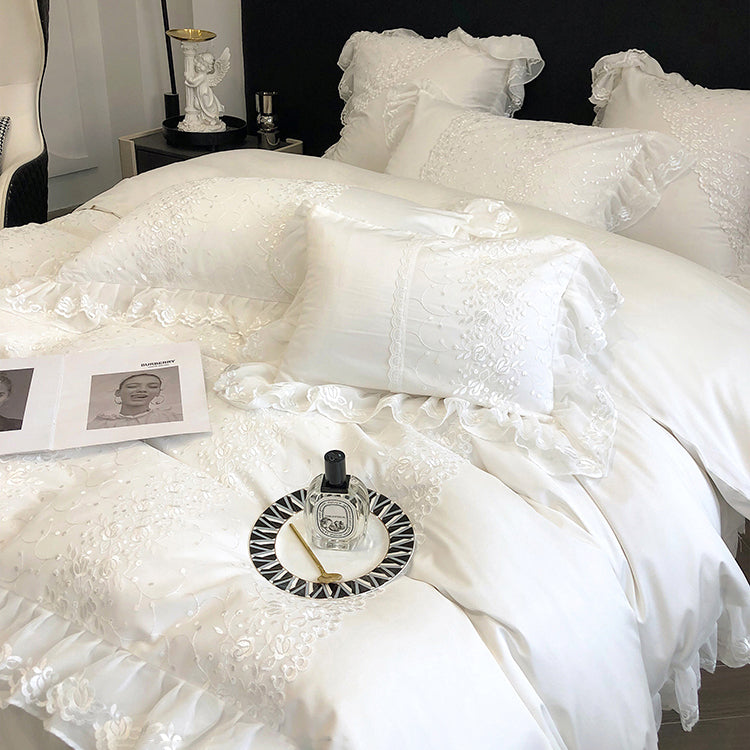 French Princess Lace Embroidered Cotton Seven-Piece Bed Set - Harmony Gallery