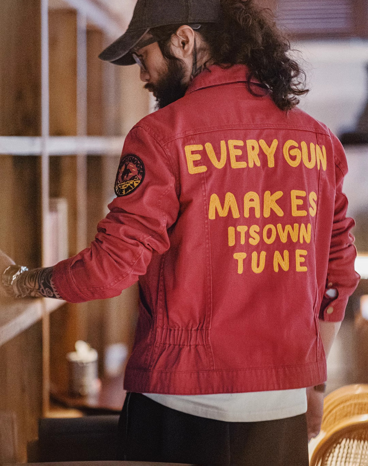 American Retro Heavy Embroidery Champion Red Slim Canvas Men's Jacket - Harmony Gallery