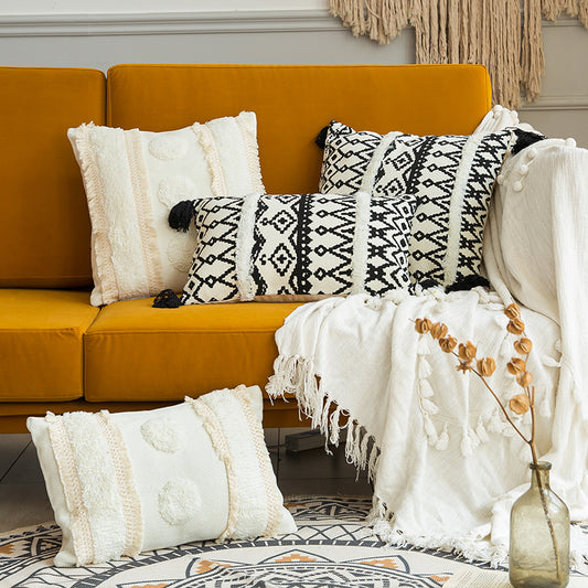 Bohemian Chic Black and Ivory Decorative Textured Throw Pillows - Harmony Gallery