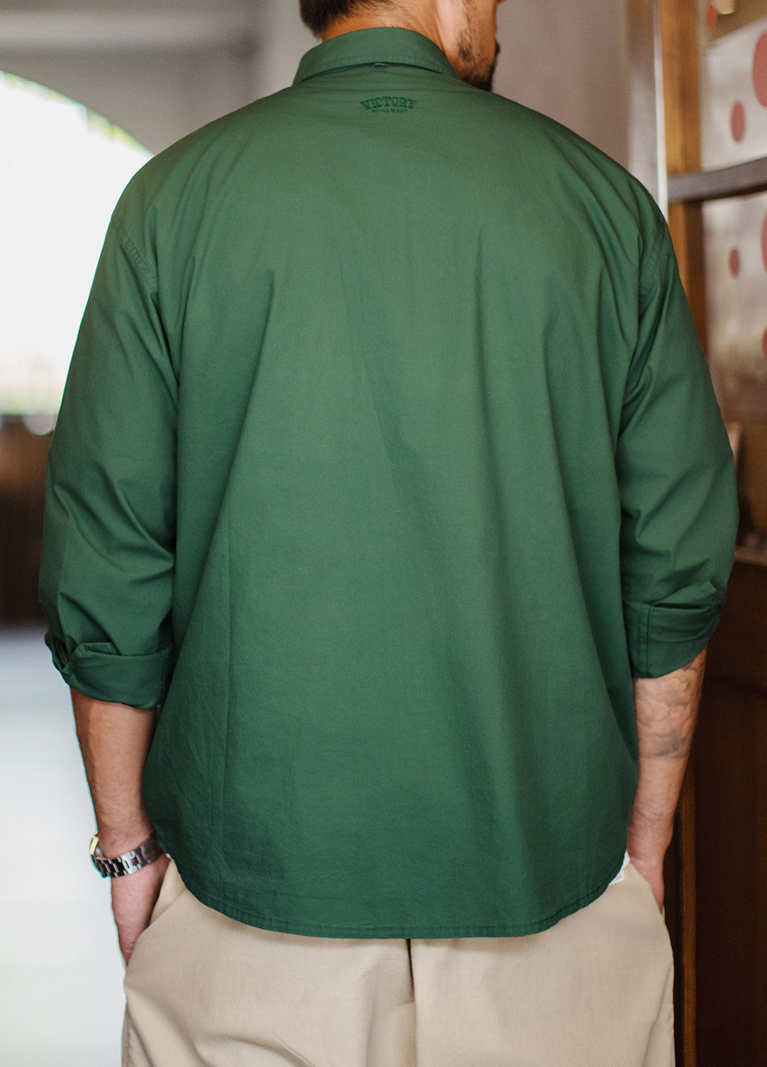 American Retro Multi-Pocket Green No Bullet  Layered Thin Men's Shirt - Harmony Gallery
