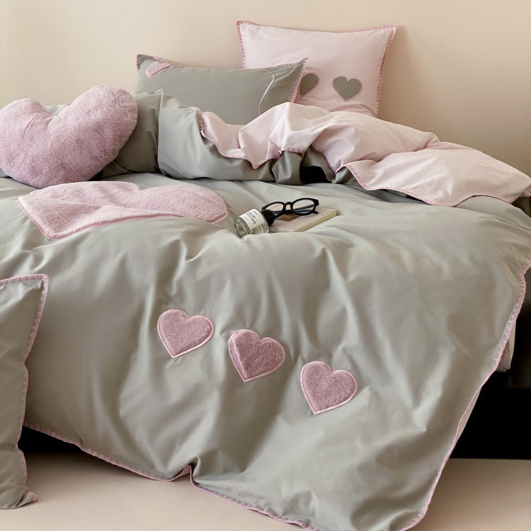 Girls Love Fall And Winter Thickened Brushed Four-piece Pure Cotton Bed Set - Harmony Gallery