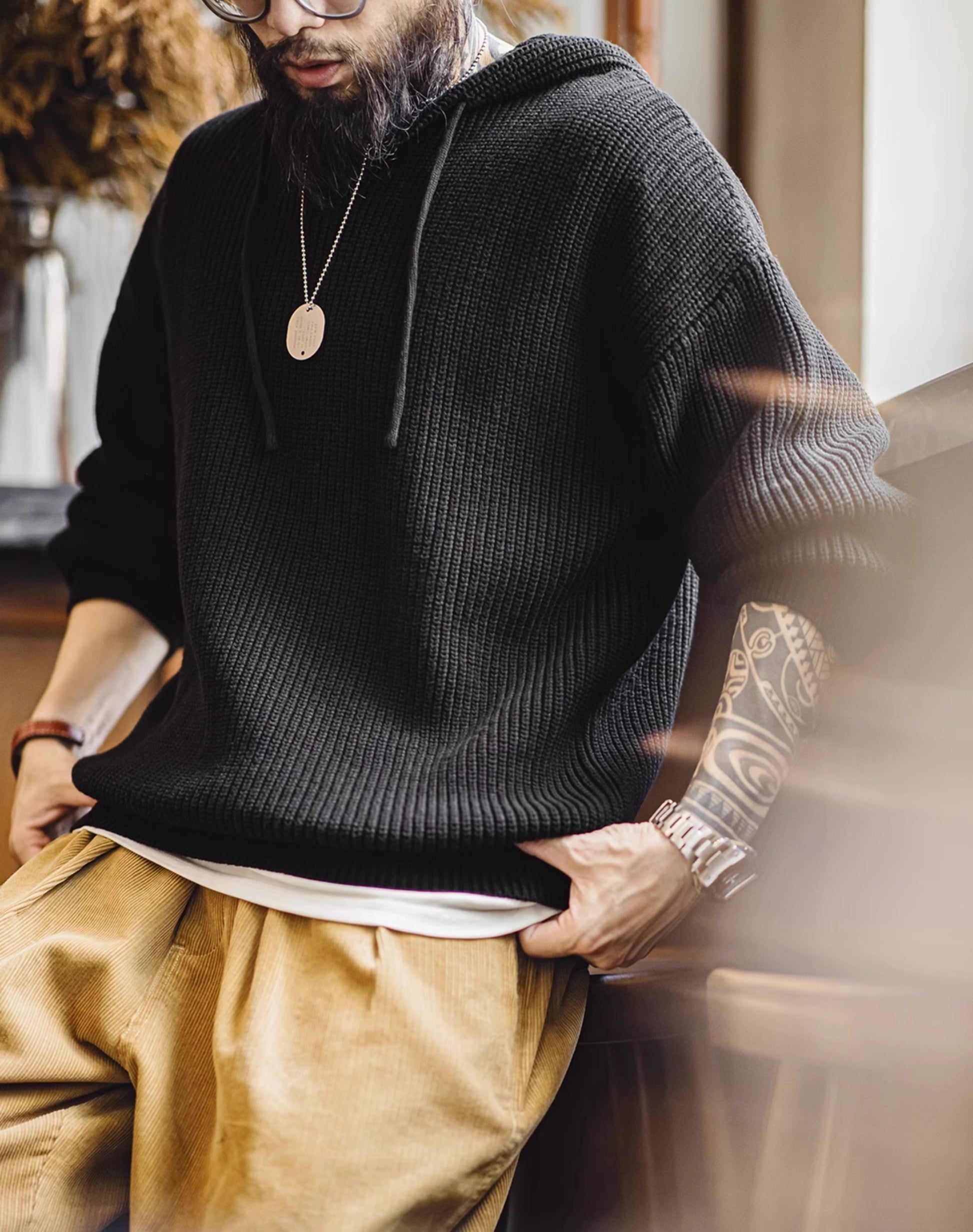 American Casual Henry Collar Knitted Hooded Lazy Pullover Men's Sweater - Harmony Gallery