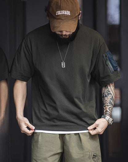 American Retro MA1 Pocket Functional Dropped Shoulder Men's T-Shirt - Harmony Gallery