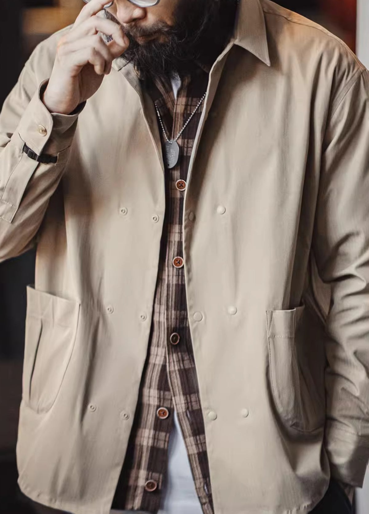 American Herringbone Double-Breasted All-Match Commuter Men's Shirt - Harmony Gallery
