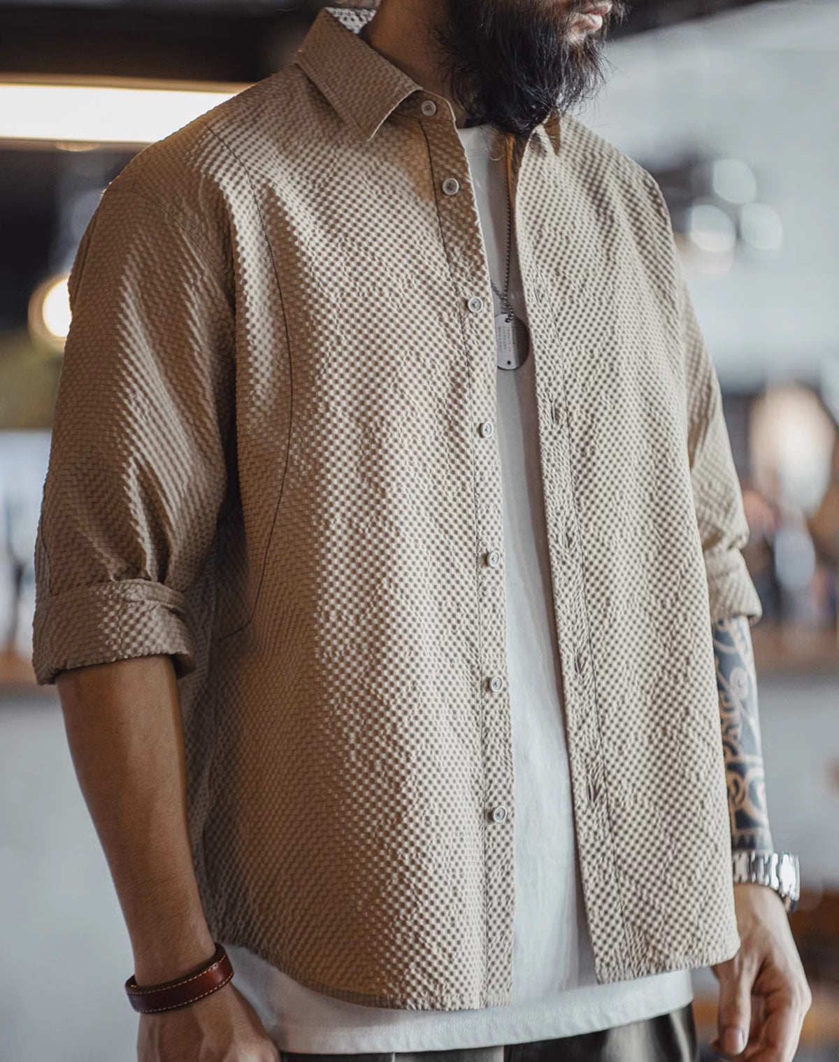 American Casual Non-Iron Textured Thin jacket Men's Shirt - Harmony Gallery