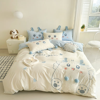 Cartoon Cute Little Fat Dragon Pure Cotton Washed Four-Piece Bed Set - Harmony Gallery