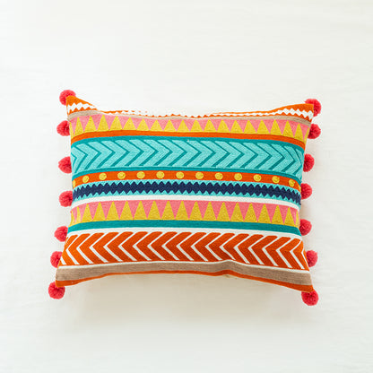Vibrant Boho Fiesta Colorful Pom-Pom Embroidered Decorative Throw Pillows - Harmony Gallery