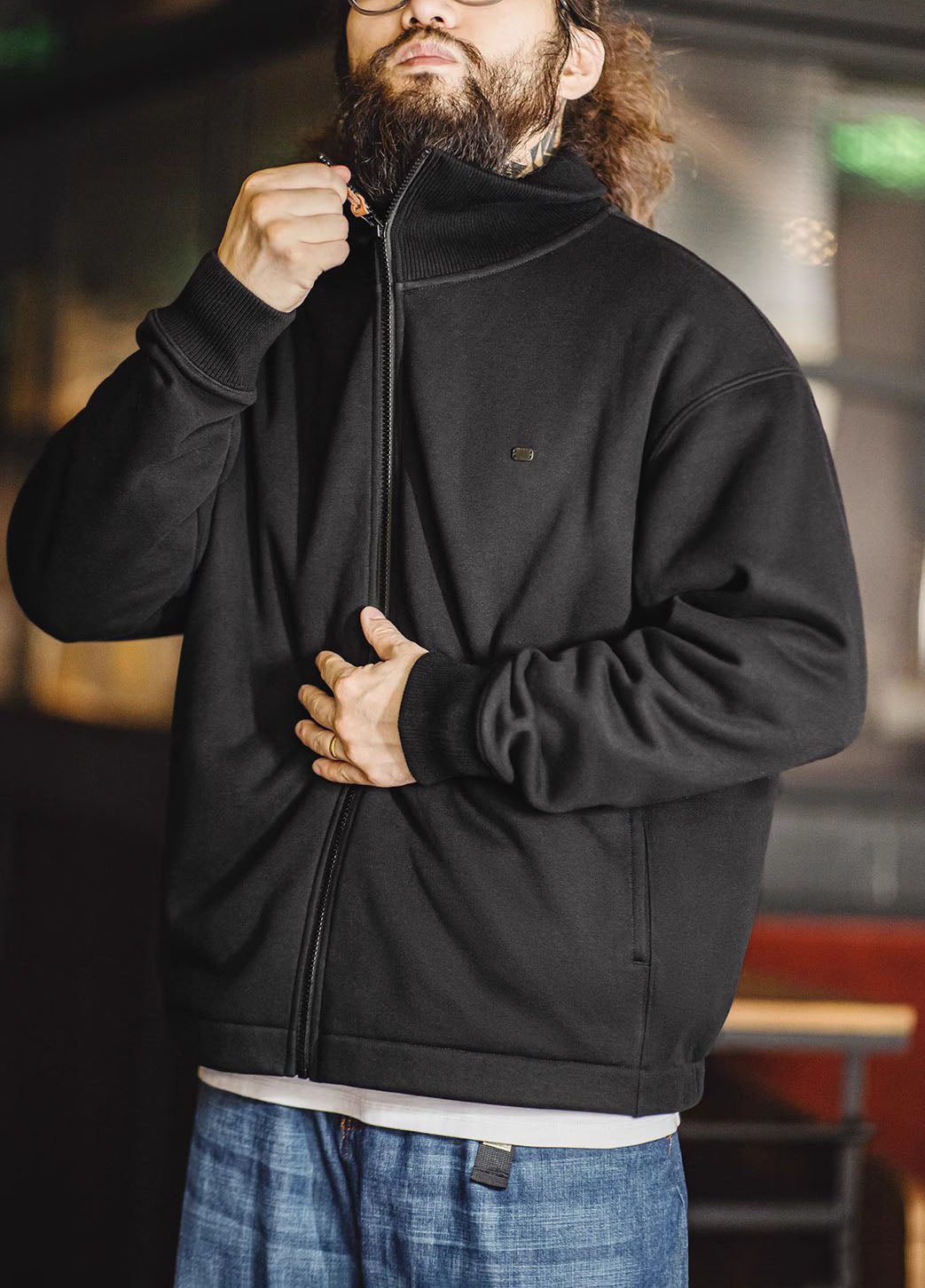 American Casual Cardigan Warm Stand-up Fleece Men's Jacket - Harmony Gallery