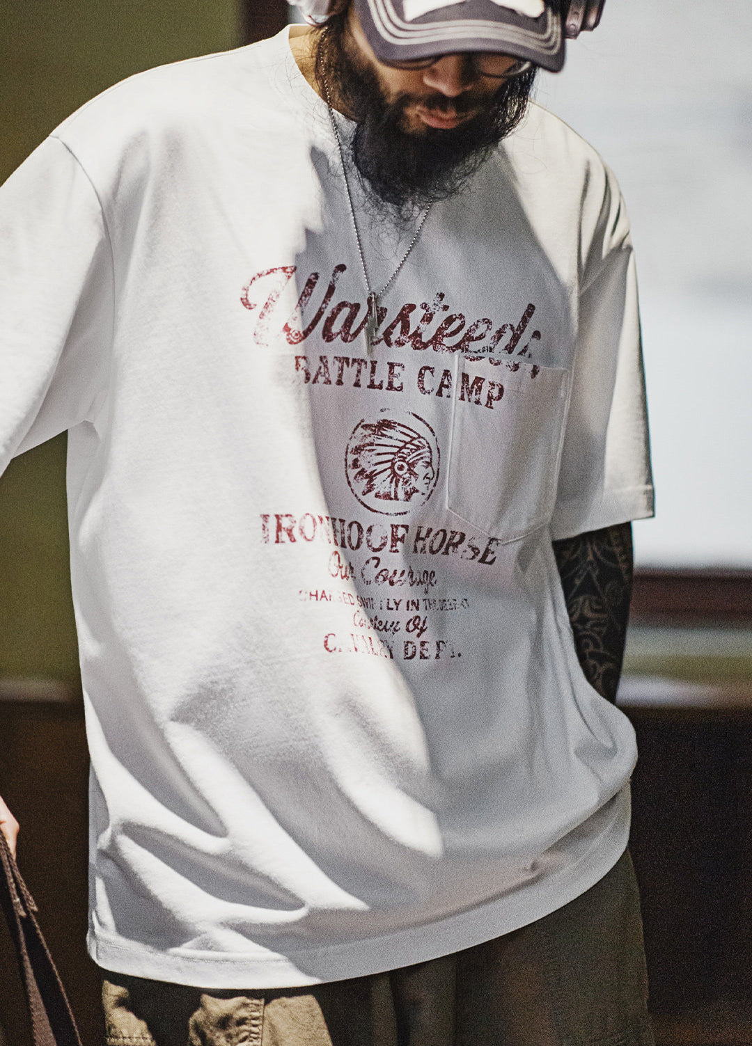 American Retro Distressed Letter Print  Drop Shoulder Thin  Men's T-Shirt