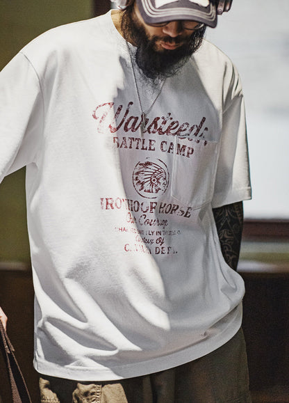 American Retro Distressed Letter Print  Drop Shoulder Thin  Men's T-Shirt