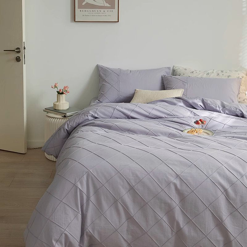 Nordic Rhombus Light Luxury Washed Cotton Four-Piece Bed Set - Harmony Gallery