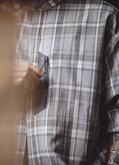 American Retro Workwear Gray Grid Yarn-Dyed Blended Men's Shirt - Harmony Gallery