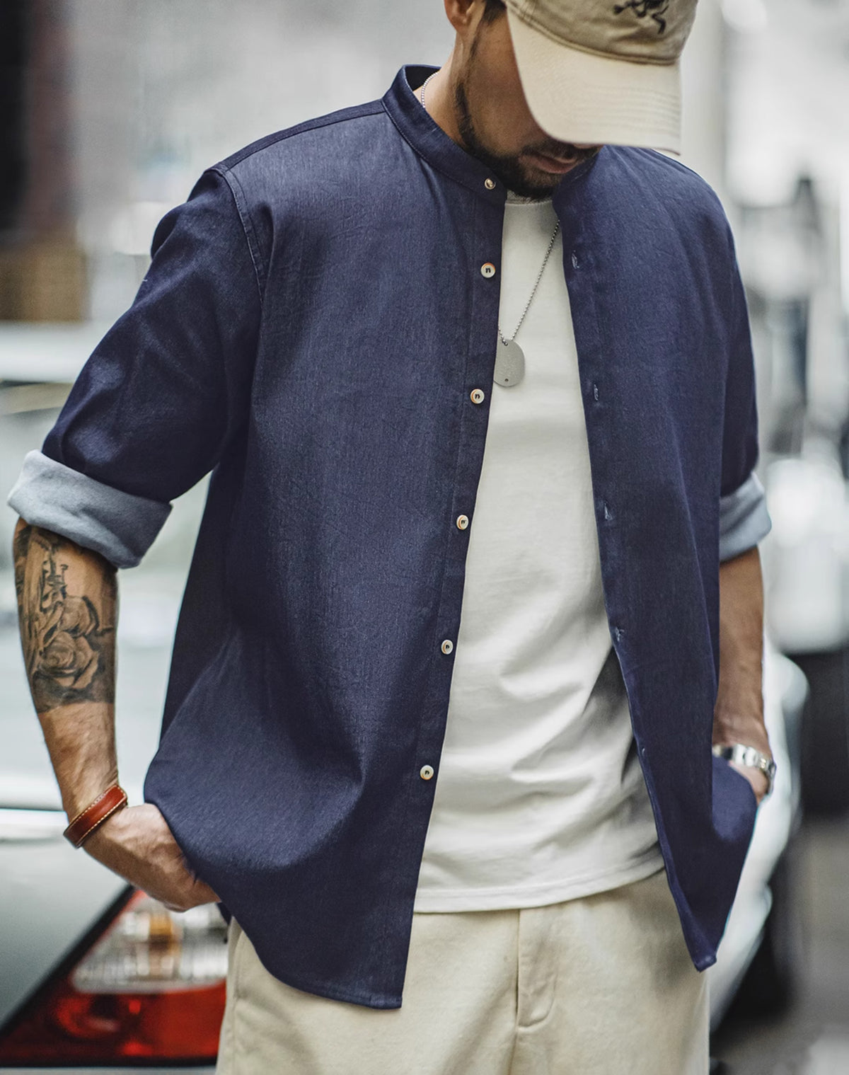 American Workwear Retro Cool Ice Silk Denim Washed Men's Shirt - Harmony Gallery