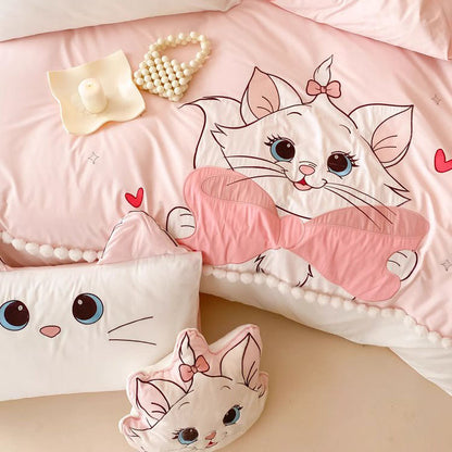 Disney Cartoon Mary Cat Pure Cotton Washed Four-piece Bed Set - Harmony Gallery