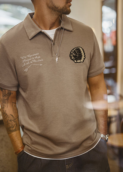 American Retro Embroidered Polo Heavyweight Straight Shoulder Men's T-Shirt - Harmony Gallery
