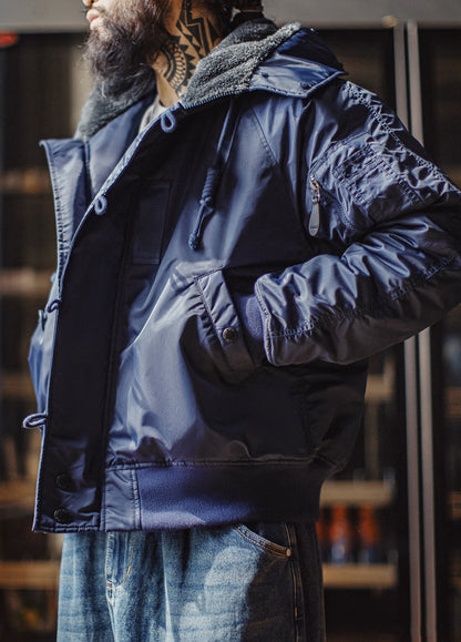 American Retro N2A Fur Collar Parka Blue Mountain Eagle Cotton Men's Jacket - Harmony Gallery