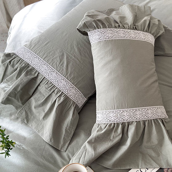 Princess Lotus Leaf Lace Soft Pure Cotton Washed Seven-Piece Bed Set - Harmony Gallery