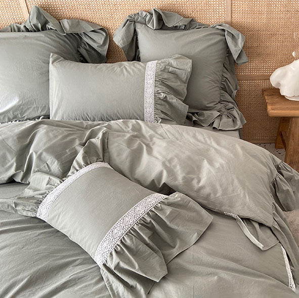 Princess Lotus Leaf Lace Soft Pure Cotton Washed Seven-Piece Bed Set - Harmony Gallery